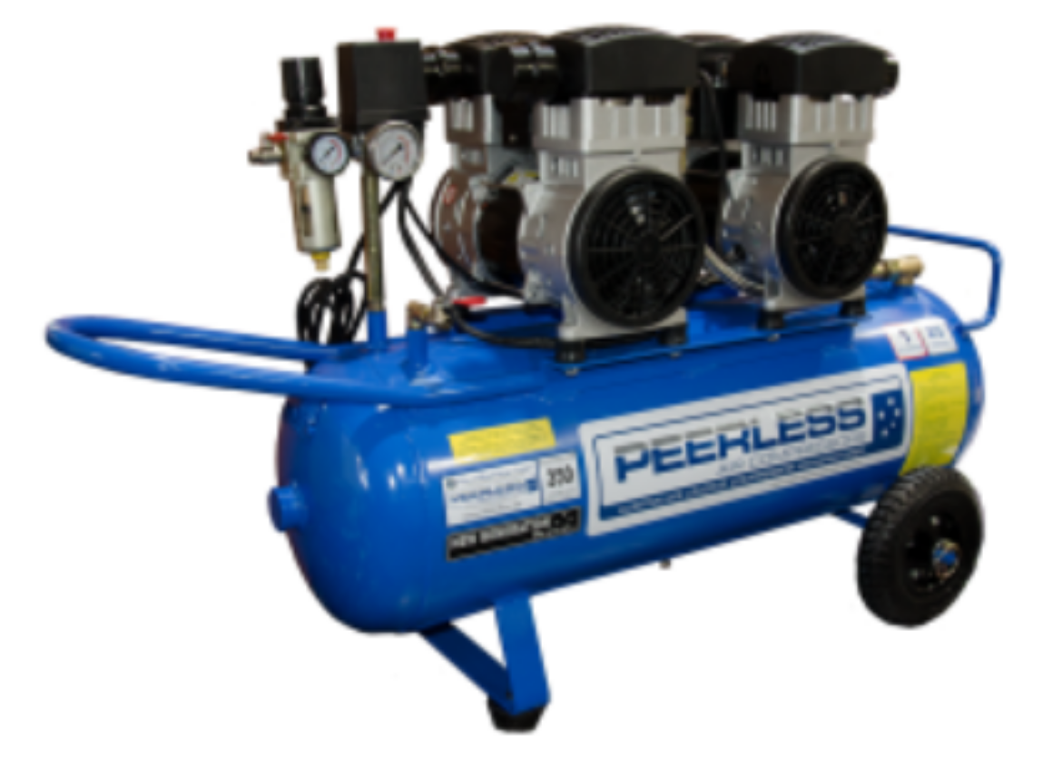 Picture of PEERLESS PO25 OILLESS COMPRESSOR - DIRECT DIRVE, 10AMP, 15AMP, 4HP, 350LPM @ 100PSI, 2 X 10AMP PLUGS