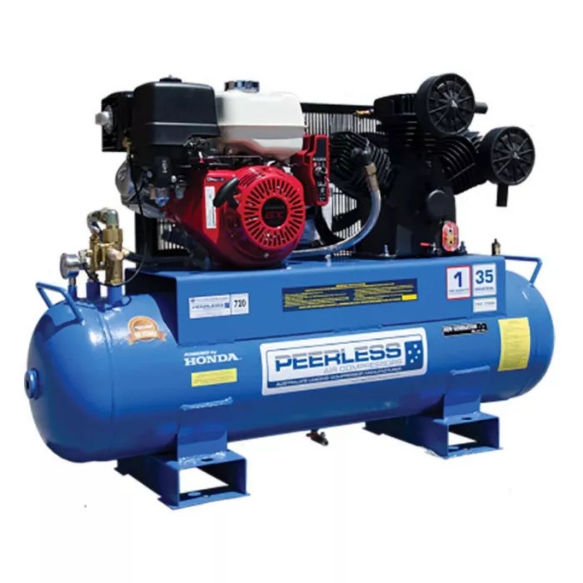 Picture of PEERLESS COMPRESSOR PHP35 HIGH PRESSURE PETROL, ELECTRIC START, BELT DRIVE, HONDA GX390, 720LPM @ 100PSI