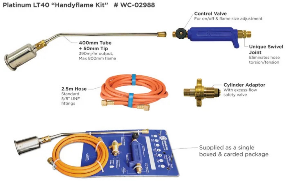 Picture of TORCH LPG PLATINUM LT40 "HANDYFLAME" KIT - 600mm TORCH WITH BOTTLE ADAPTOR & 2.5M HOSE WELDCLASS