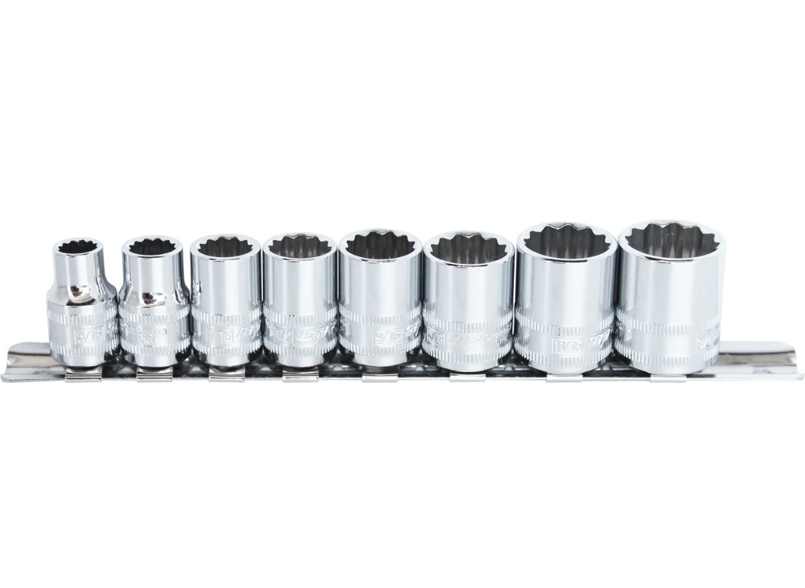 Picture of SOCKET RAIL 3/8" DR 12PT 8PC SAE - 5/16, 3/8, 7/16, 1/2, 9/16, 5/8, 11/16 & 3/4”