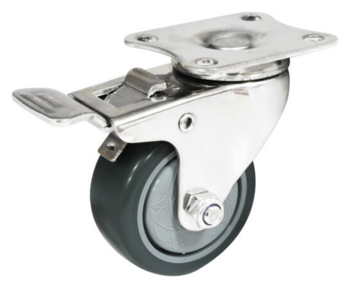 Picture of 50mm Stainless Steel Swivel Plate Wheel Braked  Poly Nylon 50kg Capacity Castor (S260B)