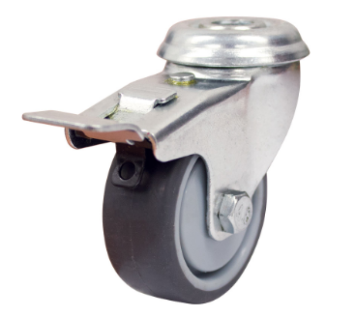 Picture of 50MM RUBBER SWIVEL CASTOR W/-BRAKE & 10MM BOLT HOLE (S2714B)