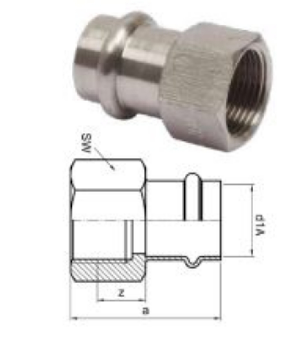 Picture of Tubepress 316L Stainless Steel Female Adaptor 15mm x 1/2”