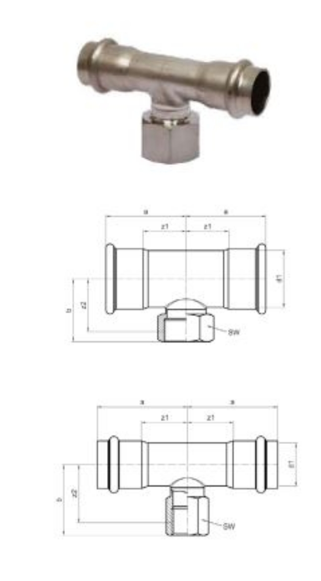 Picture of Tubepress 316L Stainless Steel Female Tee 15mm x 1/2“ x 15mm