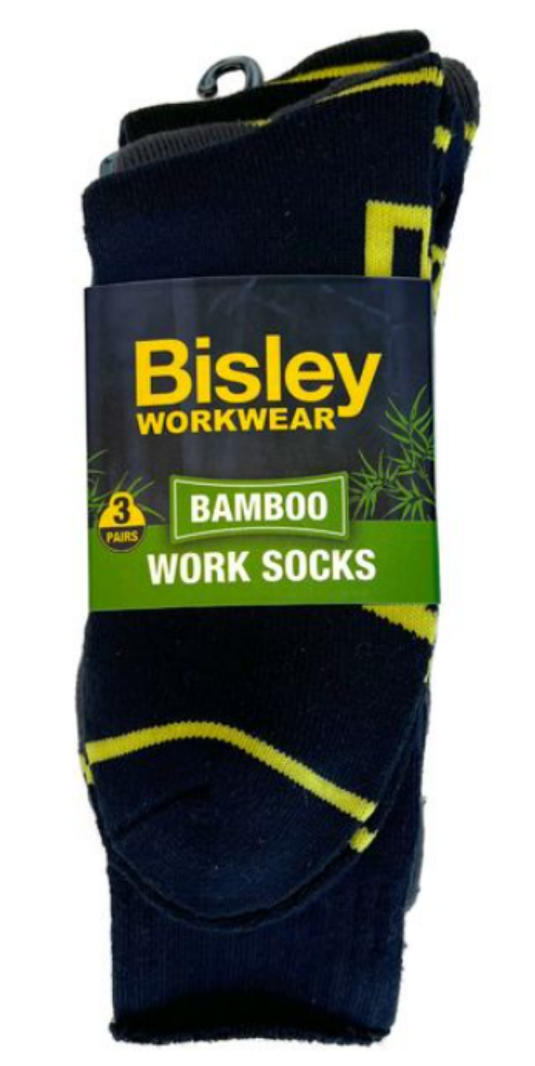 Picture of UNI BW BAMBOO WORK SOCK 3PK BLK/CHA/NVY Size 6-10