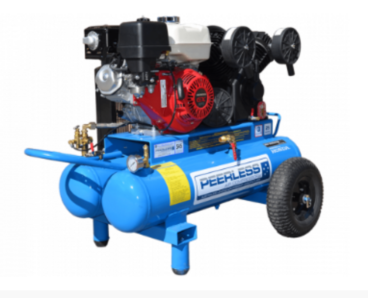 Picture of PEERLESS PV25PTTES PETROL TWIN TANK COMPRESSOR, ELECTRIC (KEY) START, BELT DRIVE, HONDA GX270, 545LPM @ 100PSI