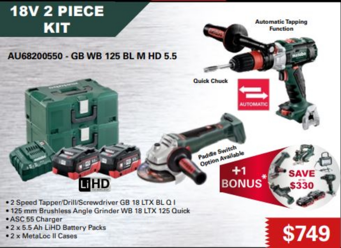 Picture of 18 V BRUSHLESS GB WB 125 BL M HD 5.5 2 PIECE SET - 2 SPEED TAPPER/DRILL/SCREWDRIVER GB 18 LTX BL Q I