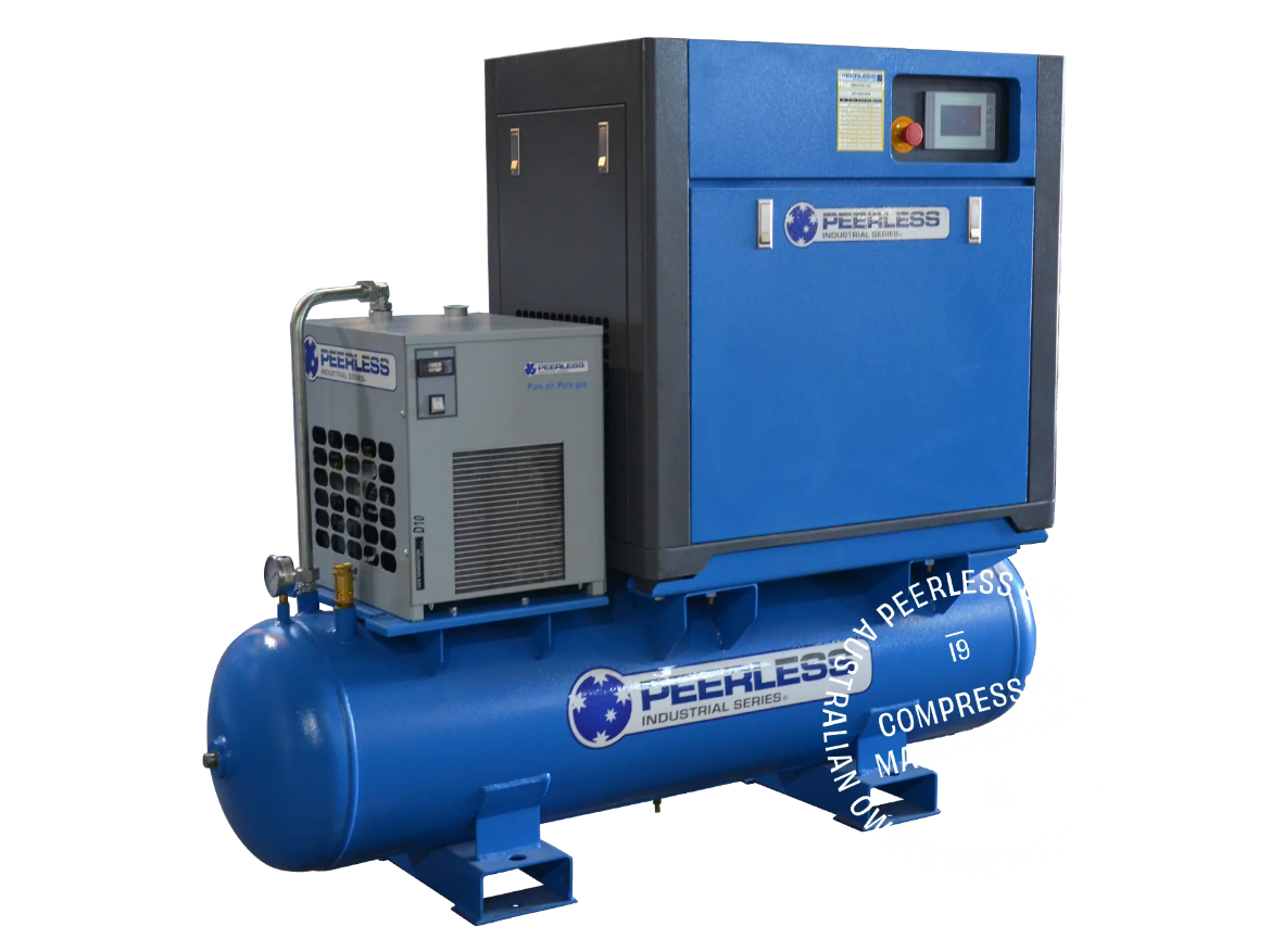 Picture of PEERLESS 10HP ROTARY SCEW COMPRESSOR, DIRECT DRIVE, 10HP, VARIABLE SPEED, 700-1000LPM, BASE MOUNT
