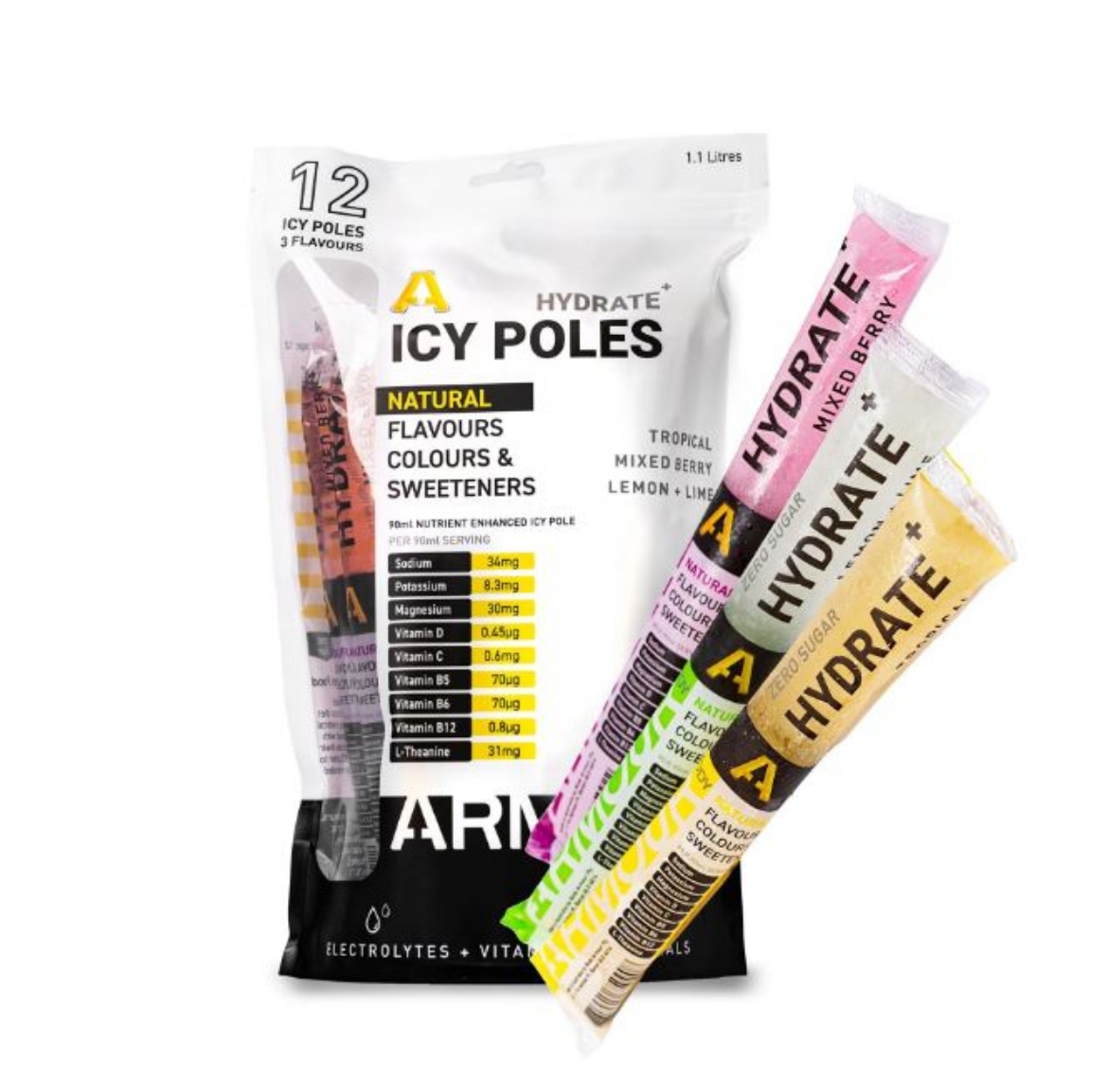 Picture of BODY ARMOUR Hydrate+ Hypotonic Icy Poles - Mixed (12 Pack)